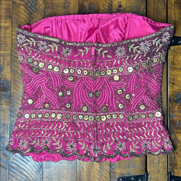 Vintage 100% Silk Aftershock Beaded Embroidered Pink Strapless Top | Size Medium - Picture 4 of 8